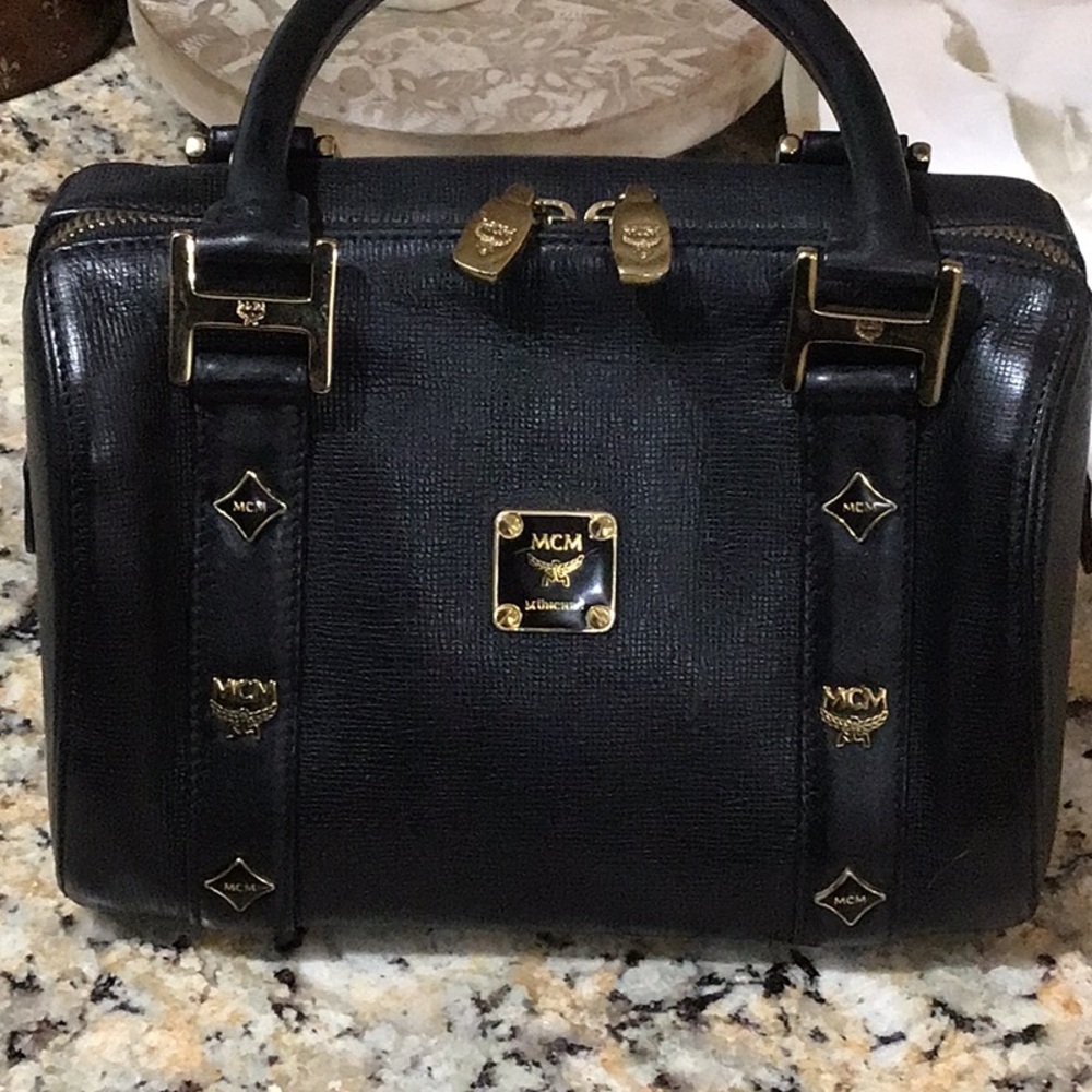 MCM Boston Black Leather Handbag